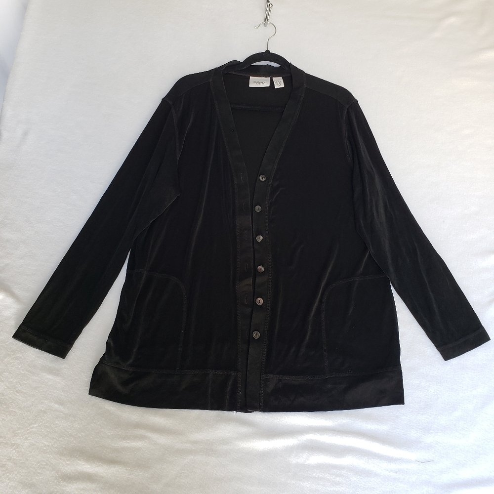 Chico's travelers Black Button-Up Cardigan with pockets chicos size 3 us size xl